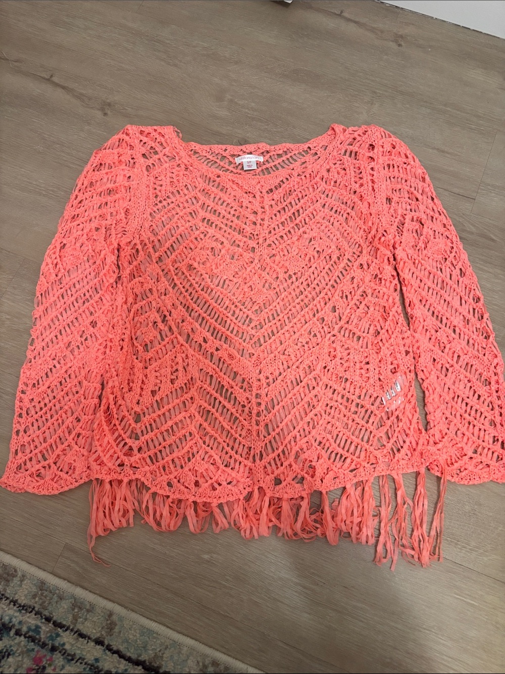 Xhilaration Coral Crochet Fringe Beach Sweater